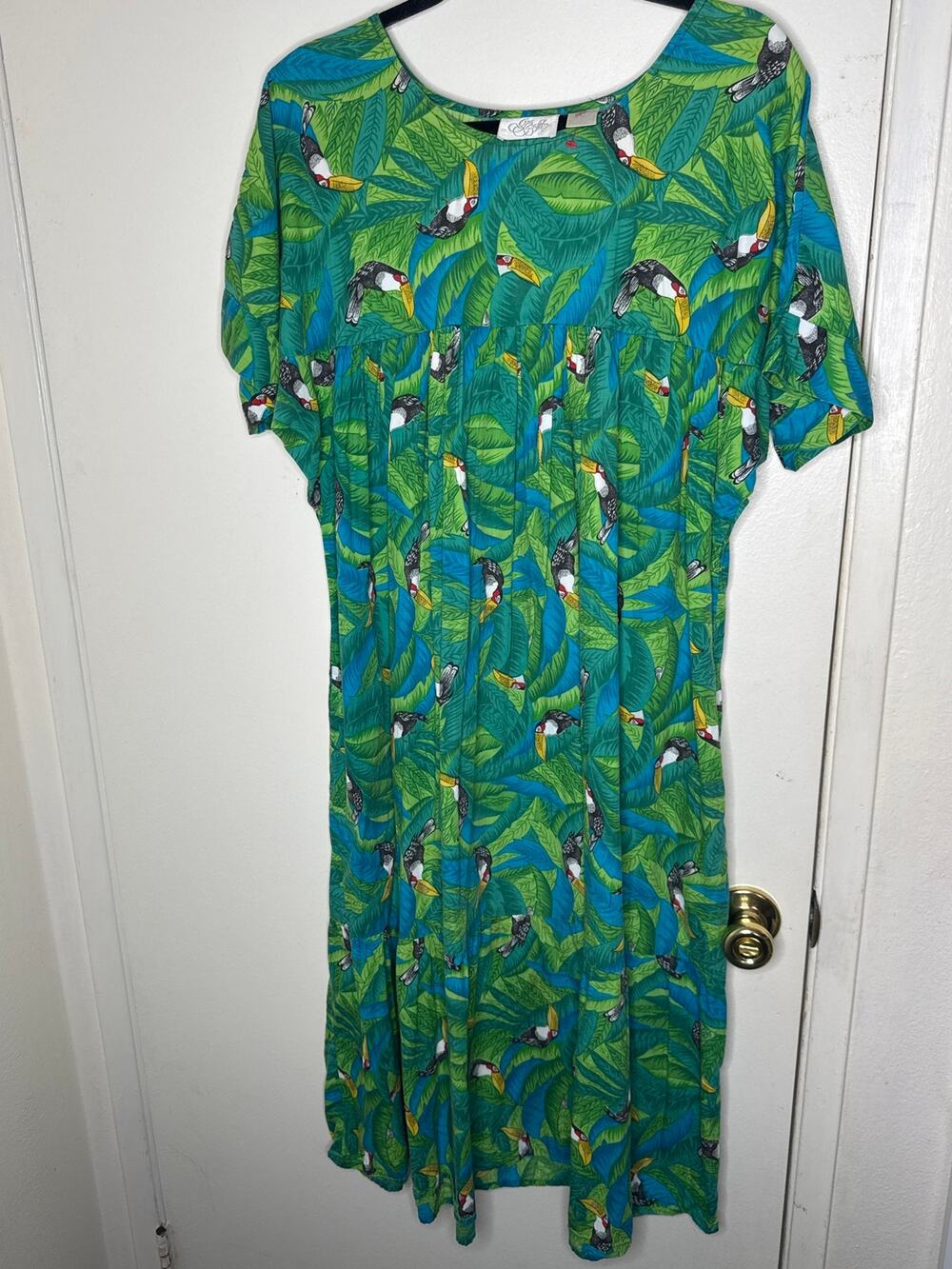 Go Softly sz M tropical toucan mumu/ house dress
